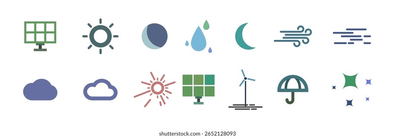 Set of editable weather webpage and app icons vector illustration