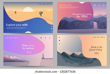 A set of editable web pages with landscapes and layer of gradient objects