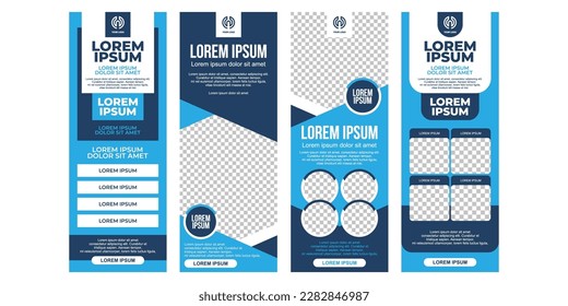 Set of Editable X banner template. blue background color with geometric shapes for social media post, web ads, sale, photo template, promotion, discount, travel, sports, feed, story