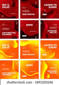 Set of Editable Yellow and Red Fluid square banner template. Endless Feed. Gradient Abstract Liquid Background. Social media, internet ads, sale marketing promo. Vector 10 EPS.