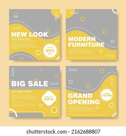 A Set of Editable Yellow Social Media Post Template with Modern and Elegant Looks. Suitable for social media and web ads.