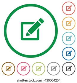 Set of editor color round outlined flat icons on white background