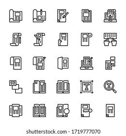 Set of Editorial Text before Publish outline style icon - vector