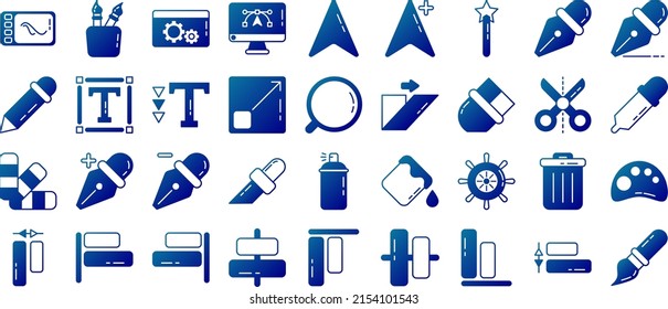 set of editors and tools icons with transparent background