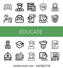 Set of educate icons such as Cap, Student, Graduated, Abacus, Graduation, Mortarboard, Graduate , educate