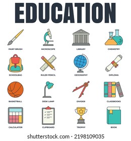 Set of Education back to school icon logo vector illustration. back to school pack symbol template for graphic and web design collection