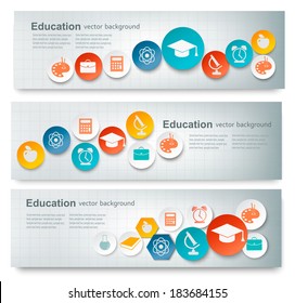 Set of education banners with icons. Vector