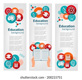 Set of education banners with icons. Vector 