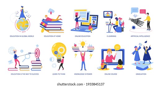 Set of Education concepts, flat design vector illustration