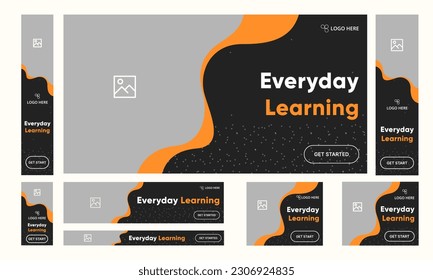 Set of education courses creative abstract shape banner template design for social media posts, trendy web bundle banner template design, editable vector eps 10 file format