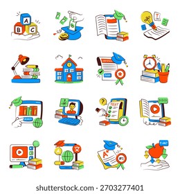 Conjunto de ícones de doodle educacional
