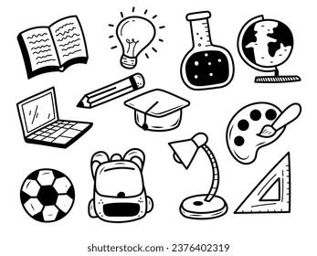 Set of education doodles with a cute design on a white background. Hand-drawn education illustrations