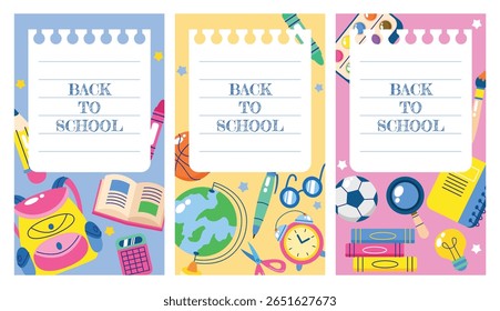 Set of education element, back to school template vector background