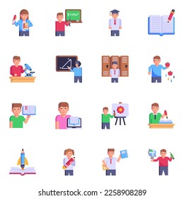 Juego de iconos planos de la educación 
