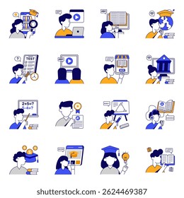 Conjunto de ícones planos de educação