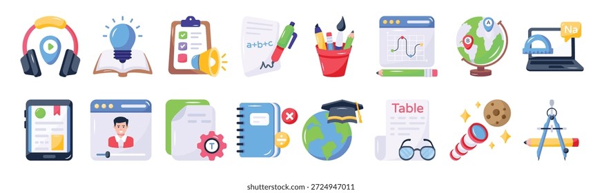 Conjunto de iconos planos de educación