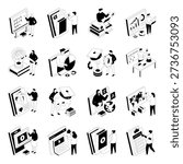 Set of Education Glyph Isometric Illustrations 