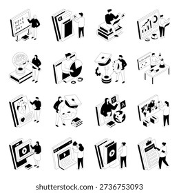 Set of Education Glyph Isometric Illustrations 