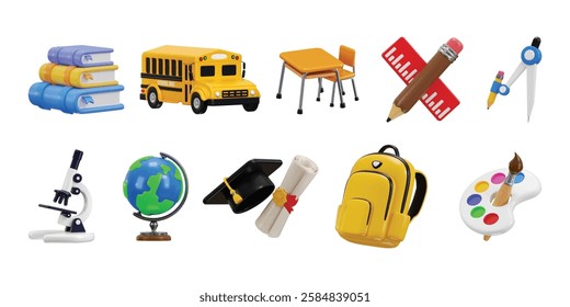 Set of Education icon 3d render concept of school icon set vector illustration