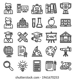 Set Of Education Icon Collection, With Simple Lines And Modern Style For Use As Web And Application Sign, Editable Stroke Science, Art, School, University