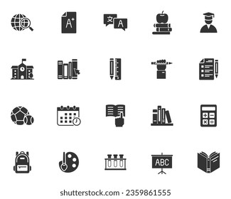 conjunto de icono educativo, aprendizaje, biblioteca