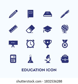 Set of education icon, stationery tool, champion medal on white background.