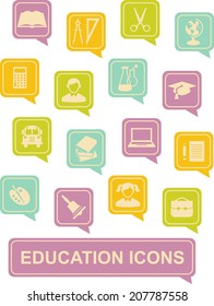 Set of education icons in flat colorful style 