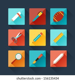 Set of education icons in flat design style.