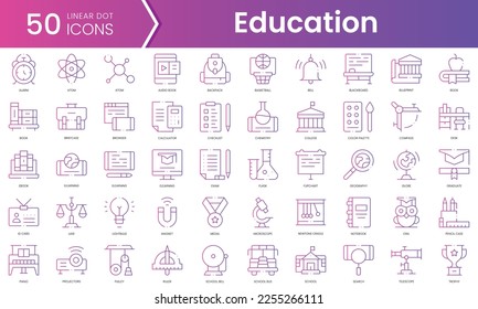 Set of education icons. Gradient style icon bundle. Vector Illustration