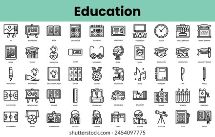 Conjunto de iconos de educación. Paquete de iconos de estilo lineal. Ilustración vectorial