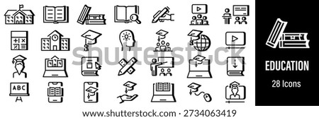 Set of education icons representing school, study, graduation, and online classes