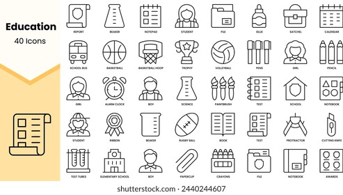 Set of education icons. Simple line art style icons pack. Vector illustration