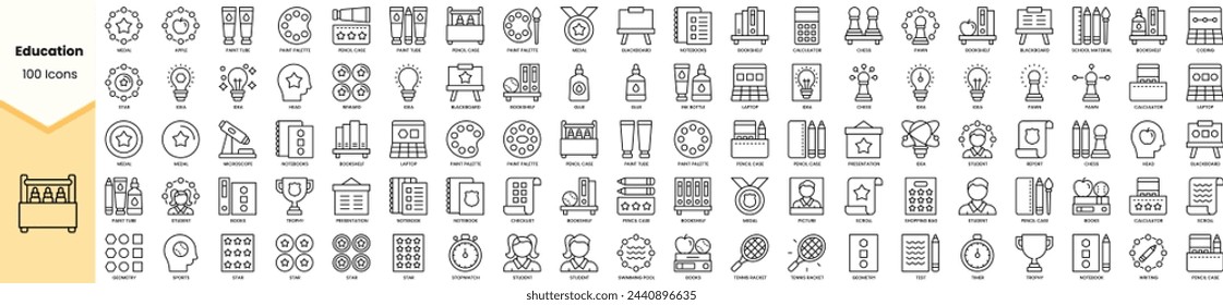 Set of education icons. Simple line art style icons pack. Vector illustration