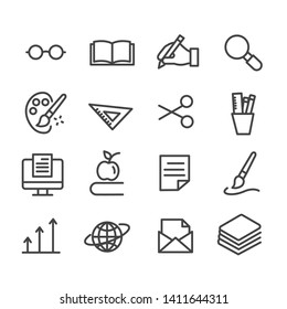 Set of education icons. Stationary outline isolated on white background