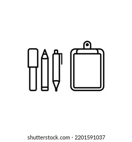 Set Education icons. Stationary outline on white background. All stationary Items. Stationaries icon vector.