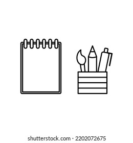 Set Education icons. Stationary outline on white background. All stationary Items. Stationaries icon vector.