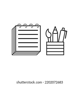 Set Education icons. Stationary outline on white background. All stationary Items. Stationaries icon vector.