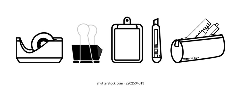 Set Education icons. Stationary outline on white background. All stationary Items. Stationaries icon vector.