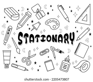 Set Education icons. Stationary outline on white background. All stationary Items. Stationaries icon vector.