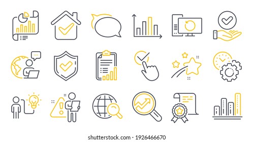 Set of Education icons, such as Certificate, Talk bubble, Time management symbols. Internet search, Checkbox, Recovery computer signs. Checklist, Graph chart, Confirmed. Business idea. Vector