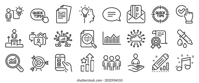 Set of Education icons, such as Money diagram, Work home, Certificate icons. Cloud network, Business idea, Idea signs. Tips, Ranking stars, Target. Chat, Business podium, Data analysis. Vector