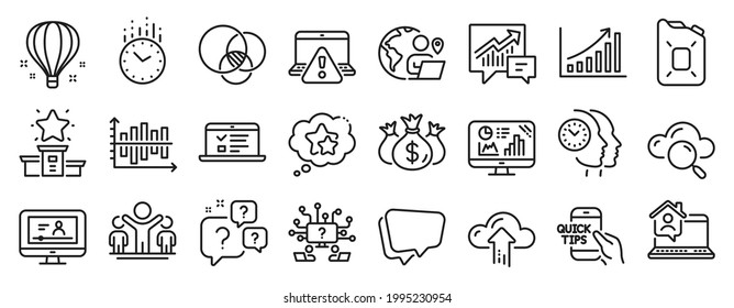 Iconos del conjunto de elementos de educación, como las conferencias Web, los iconos Ganador, Suborigen de trabajo. Verificar la inversión, el podio ganador, las señales de educación. Tiempo, contabilidad, burbujas de preguntas. Trabajo en casa, diagrama de Euler. Vector