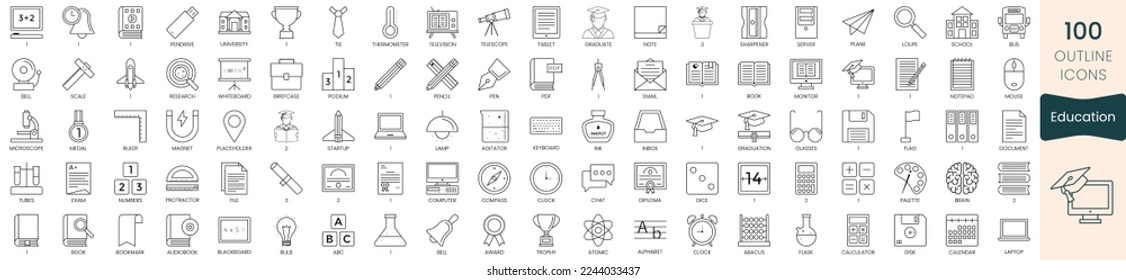 Set of education icons. Thin outline icons pack. Vector illustration