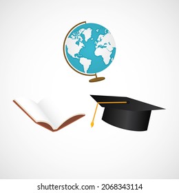 Set of education icons Toga hat book and globe on isolated background