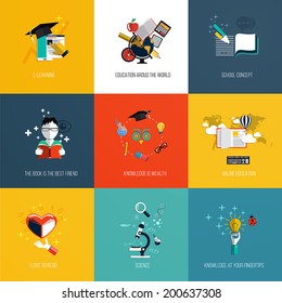 Set of education icons.Flat design. Vector