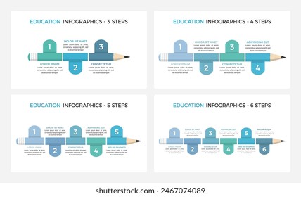 Conjunto de Plantillas infográficas de educación con lápiz dividido en segmentos con lugar para números y texto, ilustración eps10 de Vector