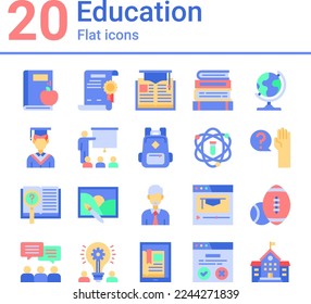 Set of Education, Knowledge and School Flat Icons for Design elements for mobile, web applications, presentation, etc.
