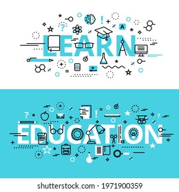 Set of Education and Learn concepts, modern flat thin line design vector illustration, for graphic and web design