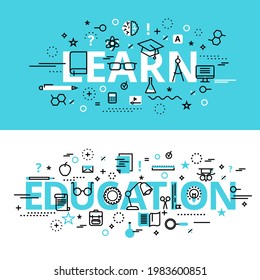 Set of Education and Learn concepts, modern flat thin line design vector illustration, for graphic and web design