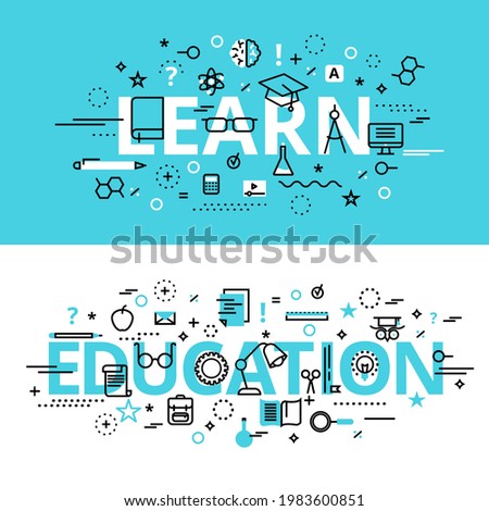 Set of Education and Learn concepts, modern flat thin line design vector illustration, for graphic and web design